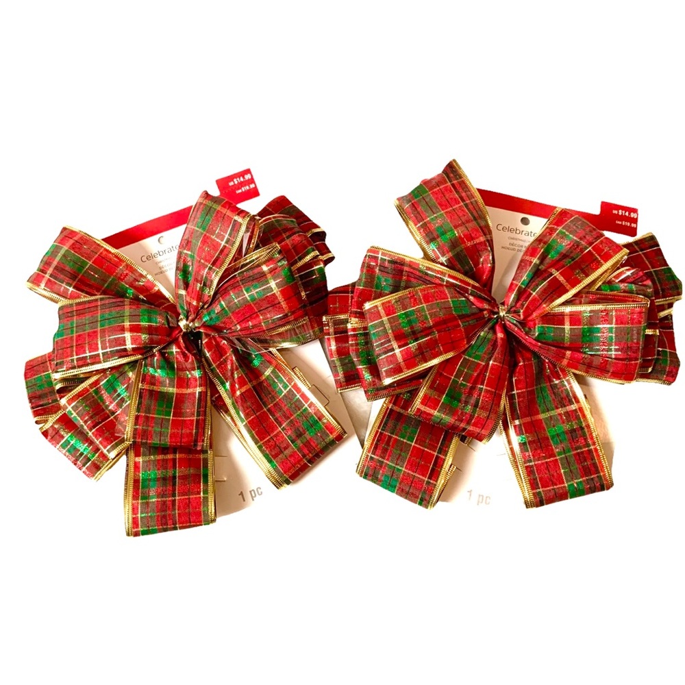 Christmas Red Green & Gold Plaid 22” Extra Large Fabric Bows